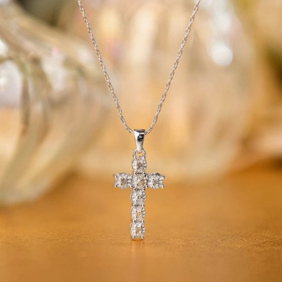 Diamond Christian Cross Necklace for Women in Sterling Silver - Picture 2 of 2